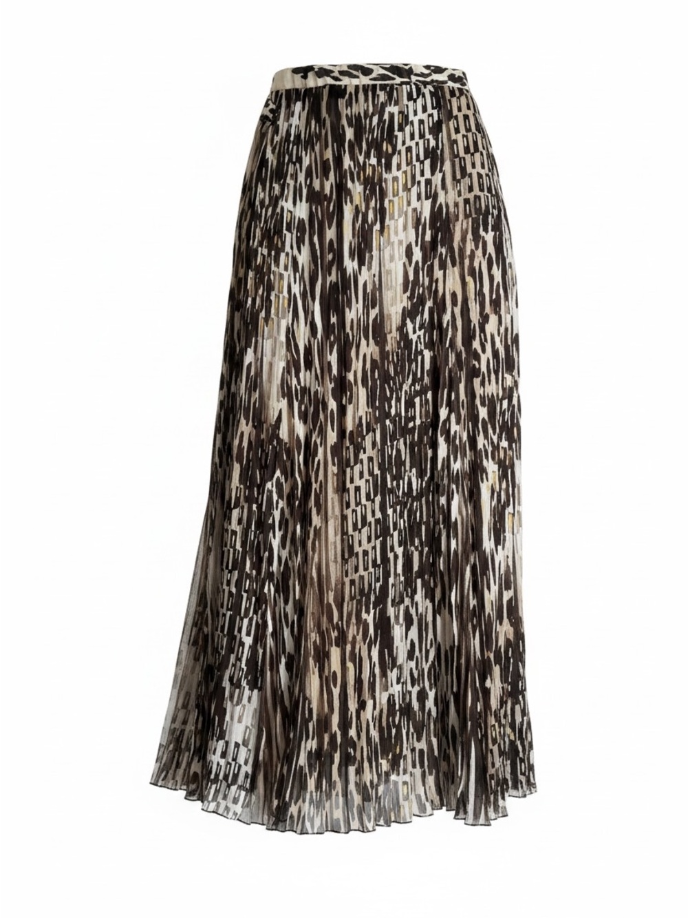 Tanjay Pleated Geotech Animal Print Maxi Skirt Plus Size 20W Brown